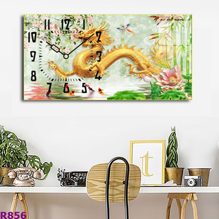 Tranh Đồng Hồ Tráng Gương Treo Tường Phong Thuỷ Trang Trí Phòng Khách, Phòng Làm Việc Linh Vật Long Hổ