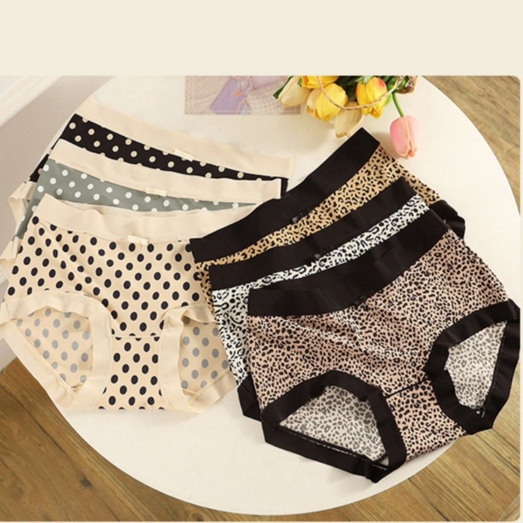Hộp 3 quần lót su chấm bi báo 830, Quần lót chấm bi, quần lót báo chất su lạnh cao cấp