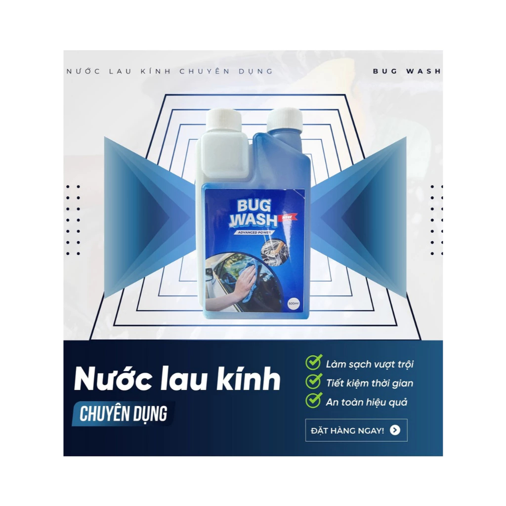 Dung Dịch Pha Nước Rửa Kính Ô Tô BUG WASH 1:100 | Làm Sạch Kính Lái, Tẩy Bụi Bẩn, 1 Chai Pha 100L