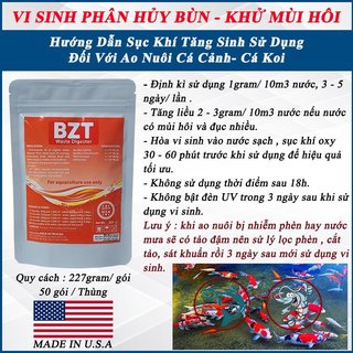 Men Vi sinh Bể Cá, Ao Nuôi Tôm Công Nghiệp BZT Đỏ, Vi Sinh Làm Trong Nước, Phân Hủy Bùn, Khử Mùi Hôi. Gói 227gram