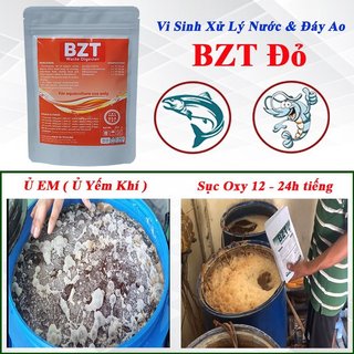 Men Vi sinh Bể Cá, Ao Nuôi Tôm Công Nghiệp BZT Đỏ, Vi Sinh Làm Trong Nước, Phân Hủy Bùn, Khử Mùi Hôi. Gói 227gram