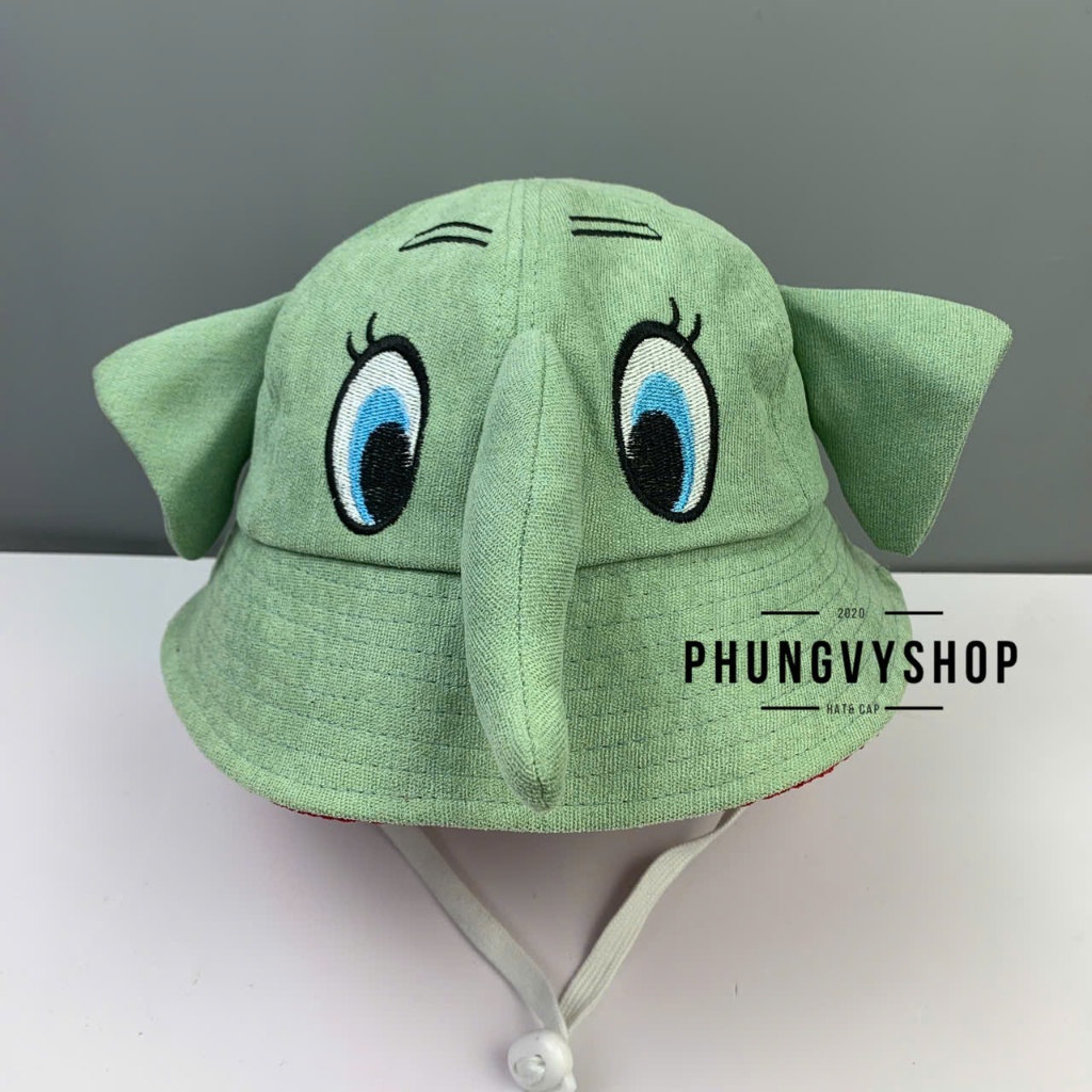 Bé Trên 2-6 Tuổi/ VĐ 52cm_Mũ bucket tai bèo vành trai gái trẻ em phungvyshop nón BO trug CHÚ VOI CON