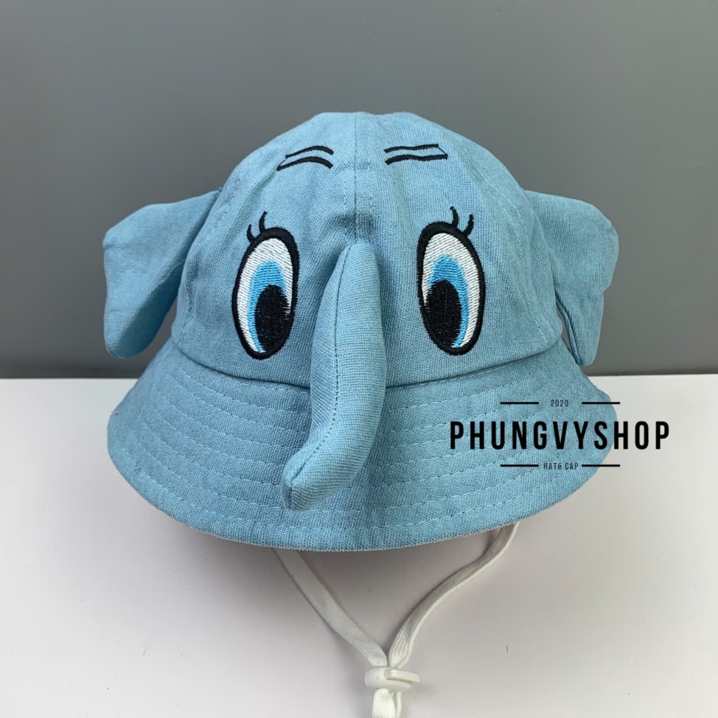 Bé Trên 2-6 Tuổi/ VĐ 52cm_Mũ bucket tai bèo vành trai gái trẻ em phungvyshop nón BO trug CHÚ VOI CON