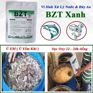 5 Gói Men Vi sinh Bể Cá, Ao Nuôi Tôm Công Nghiệp BZT Xanh, Vi Sinh Làm Trong Nước, Phân Hủy Bùn Khử Mùi Hôi. Gói 227gram