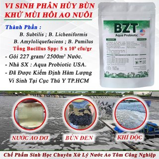 5 Gói Men Vi sinh Bể Cá, Ao Nuôi Tôm Công Nghiệp BZT Xanh, Vi Sinh Làm Trong Nước, Phân Hủy Bùn Khử Mùi Hôi. Gói 227gram