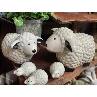 Cừu Gốm Trắng Trồng Bông/Hoa - Trang Trí Tiểu Cảnh - Sân Vườn - Gốm Lái Thiêu - Gốm Bình Dương