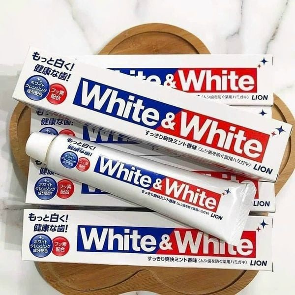 Kem Đánh Răng White & White Nhật Bản Lion 150g; Kem đánh răng siêu trắng giảm viêm nướu