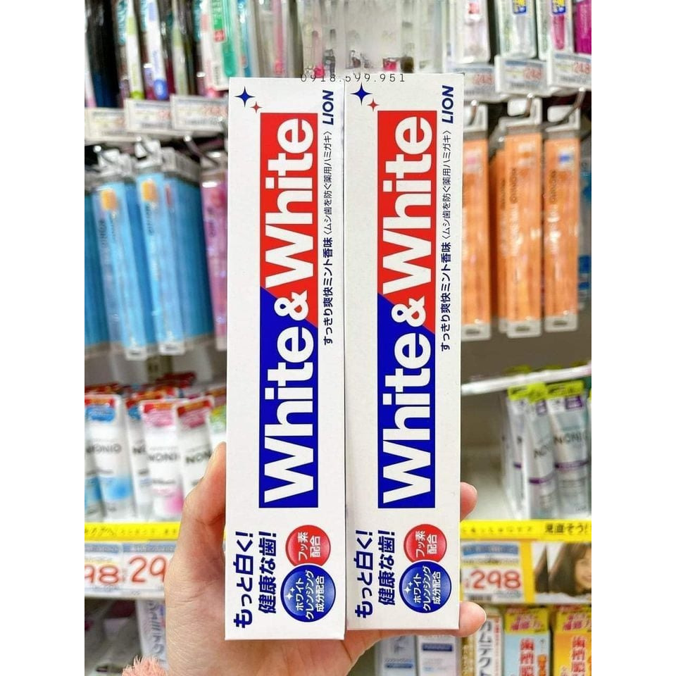 Kem Đánh Răng White & White Nhật Bản Lion 150g; Kem đánh răng siêu trắng giảm viêm nướu