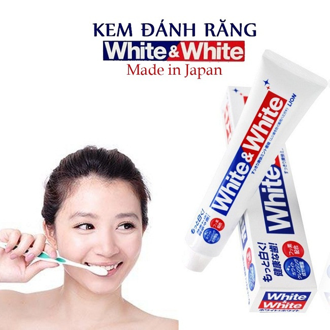 Kem Đánh Răng White & White Nhật Bản Lion 150g; Kem đánh răng siêu trắng giảm viêm nướu