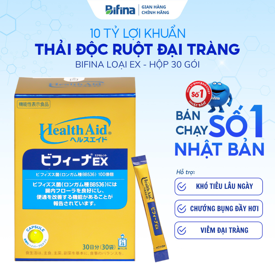 Ảnh Men vi sinh Bifina Nhật Bản Loại EX 30 gói - Giảm hội chứng ruột kích thích và đại tràng co thắt 1