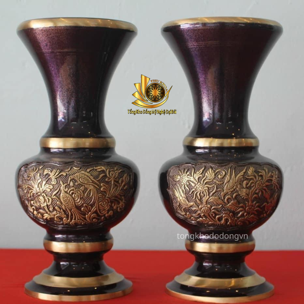 Lọ Hoa Bằng Đồng Giả Cổ Trang Trí Ban Thờ Họa Tiết Hoa Cúc, Bình Hoa Ban Thờ Bằng Đồng Đồ Đồng Đại Bái Bảo Trì Trọn Đời