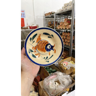 Dĩa Gốm Vẽ Cá Rồng Cổ Xưa Size Trung Đường Kính 18.5cm - Gốm Xưa Lái Thiêu Cho Người Hoài Niệm - Gốm Nam Bộ