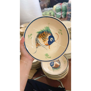 Dĩa Gốm Vẽ Cá Rồng Cổ Xưa Size Đại Sâu Lòng (Dĩa Ảo) Đườg Kính 20cm - Gốm Xưa Lái Thiêu Cho Người Hoài Niệm - Gốm Nam Bộ