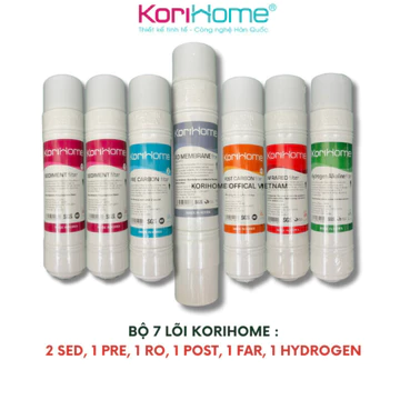 Bộ 7 lõi lọc nước Korihome dùng cho máy WPK-928 (2sed,pre,RO,post,infrared,Hydrogen) dạng U 10" nhập khẩu Hàn Quốc