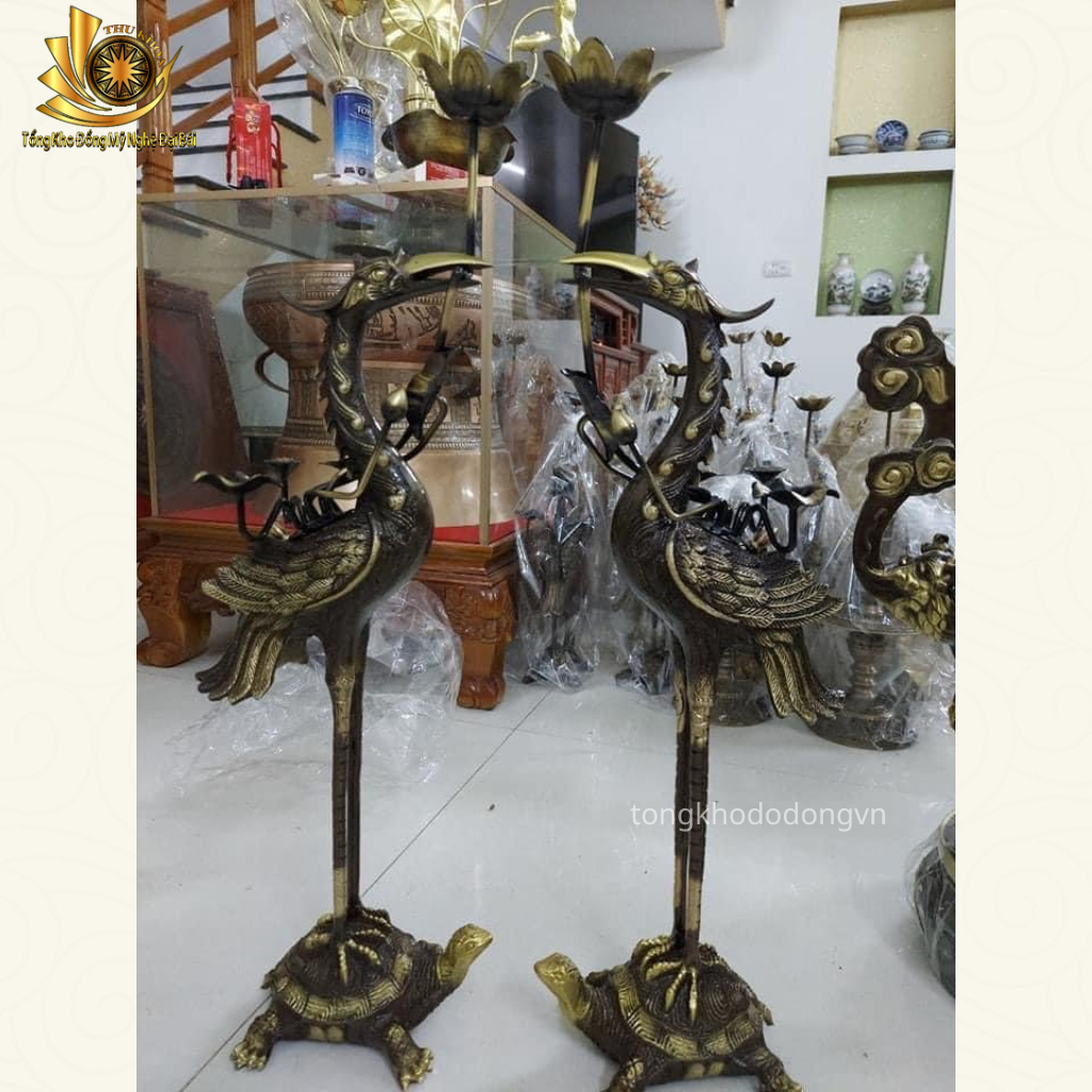 Hạc Thờ Đồng Giả Cổ  Cao Cấp, Hạc Đồng Nguyên Chất Màu Đồng Đen Có Size Lớn Size 36 cm, 42 cm, 60cm Bảo Trì Trọn Đời