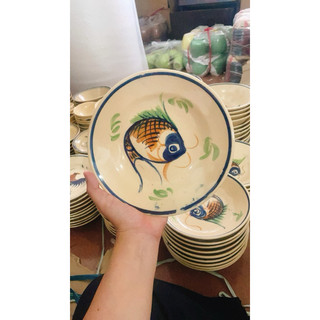 Dĩa Gốm Vẽ Cá Rồng Cổ Xưa Size Đại Đường Kính 21cm - Gốm Xưa Lái Thiêu Cho Người Hoài Niệm - Gốm Nam Bộ