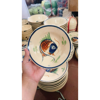 Dĩa Gốm Vẽ Cá Rồng Cổ Xưa Size Đại Đường Kính 21cm - Gốm Xưa Lái Thiêu Cho Người Hoài Niệm - Gốm Nam Bộ