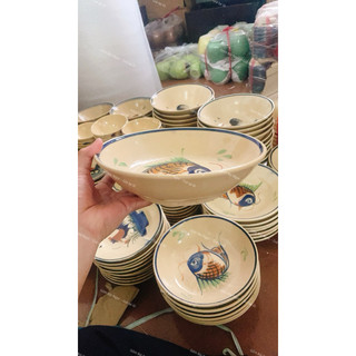 Dĩa Gốm Vẽ Cá Rồng Cổ Xưa Size Đại Sâu Lòng (Dĩa Ảo) Đườg Kính 20cm - Gốm Xưa Lái Thiêu Cho Người Hoài Niệm - Gốm Nam Bộ