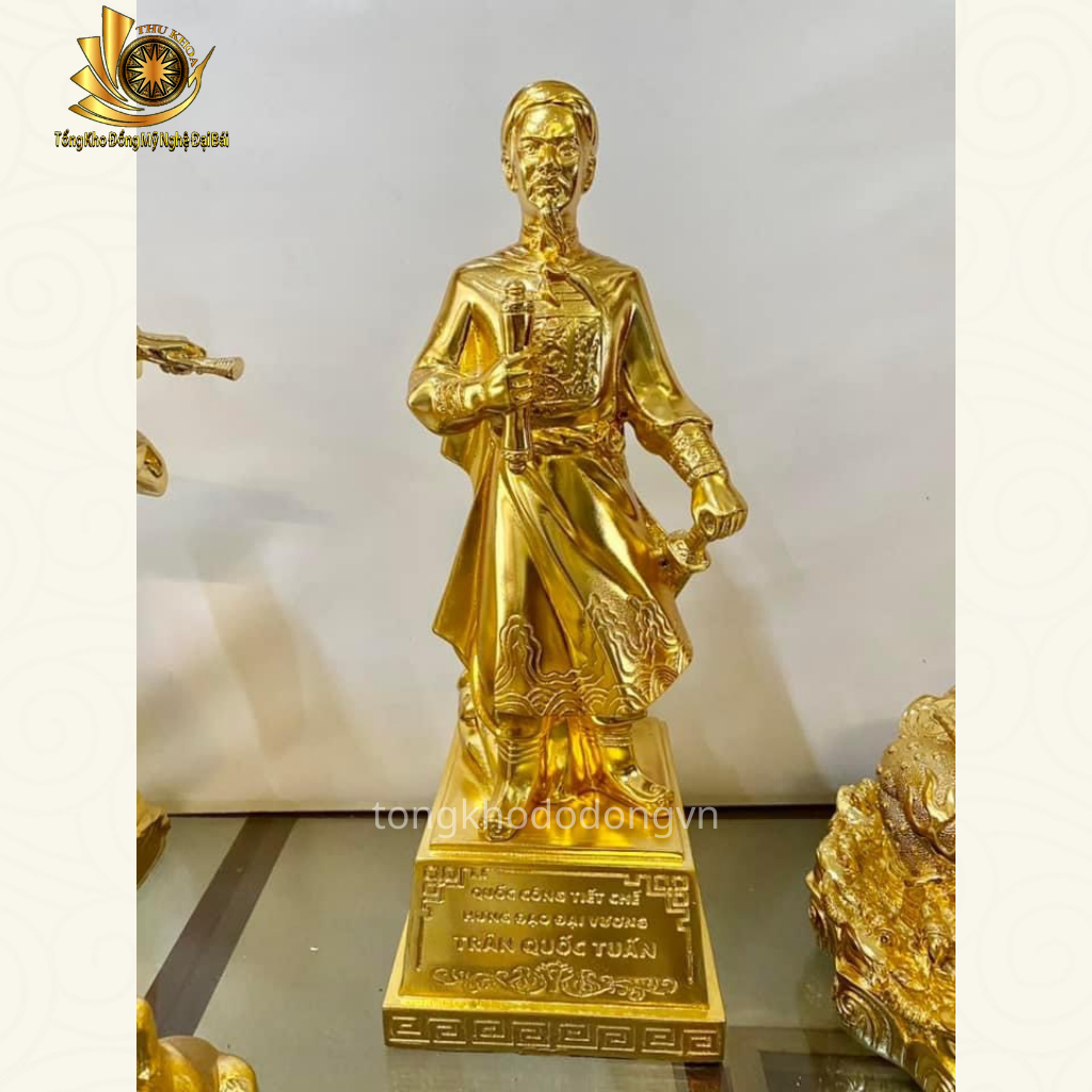 Tượng Trần Hưng Đạo Bằng Đồng Cao 38cm Mạ Vàng Đúc Kỹ Sắc Nét