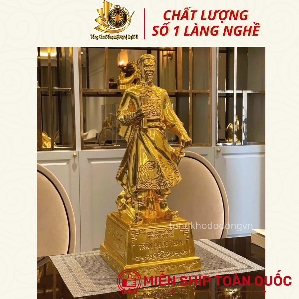 Tượng Trần Hưng Đạo Bằng Đồng Cao 38cm Mạ Vàng Đúc Kỹ Sắc Nét
