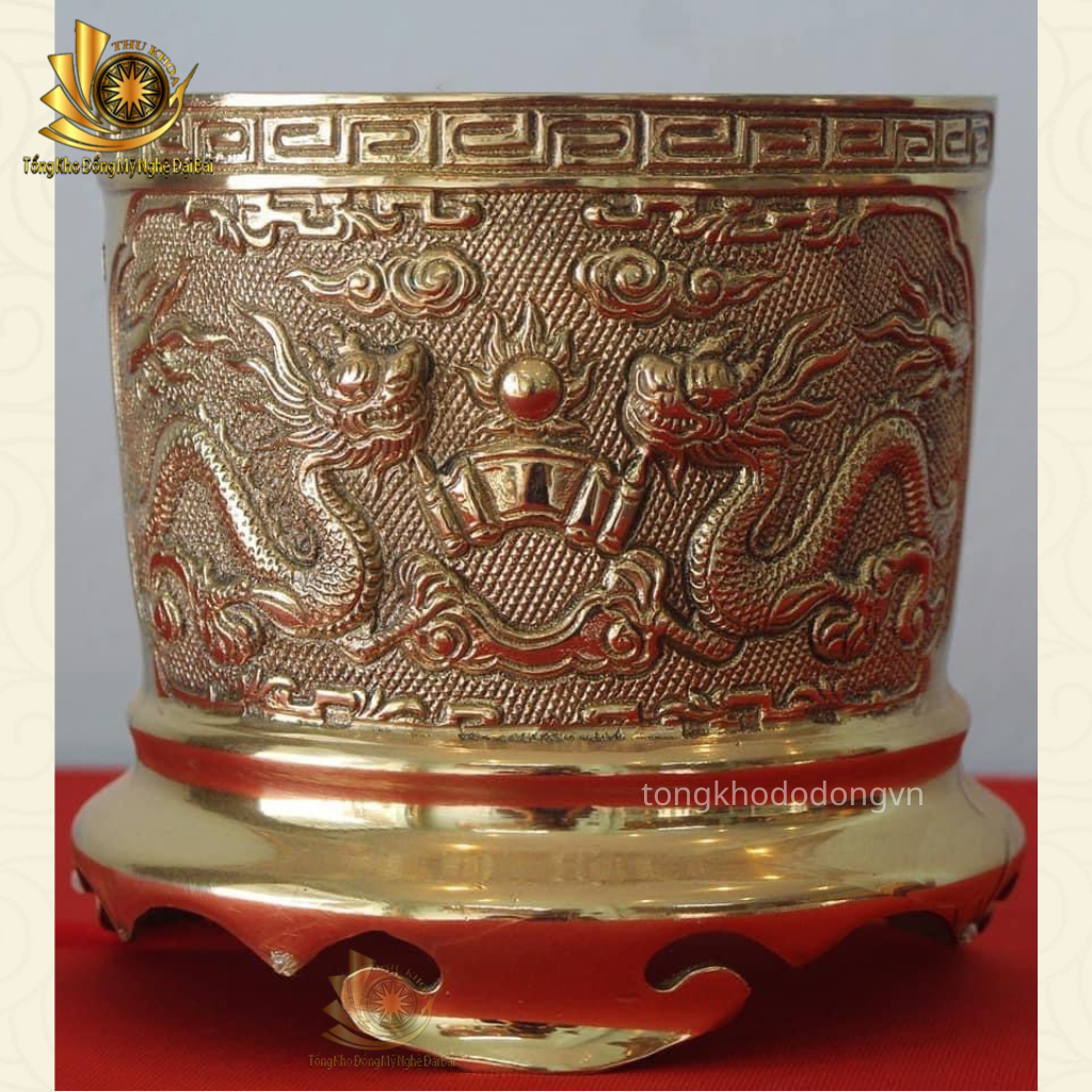 Bát Hương Lư Hương Đồng Vàng 20cm Giá Rẻ Chạm Khắc Hoa Văn Song Long Chầu Nguyệt Miễn Ship Làng Nghề Đại Bái