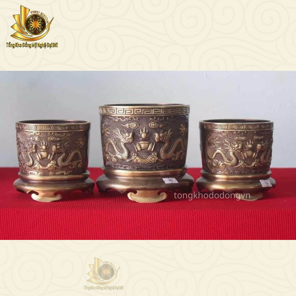 Bát Hương Lư Hương Đồng Vàng 20cm Giá Rẻ Chạm Khắc Hoa Văn Song Long Chầu Nguyệt Miễn Ship Làng Nghề Đại Bái