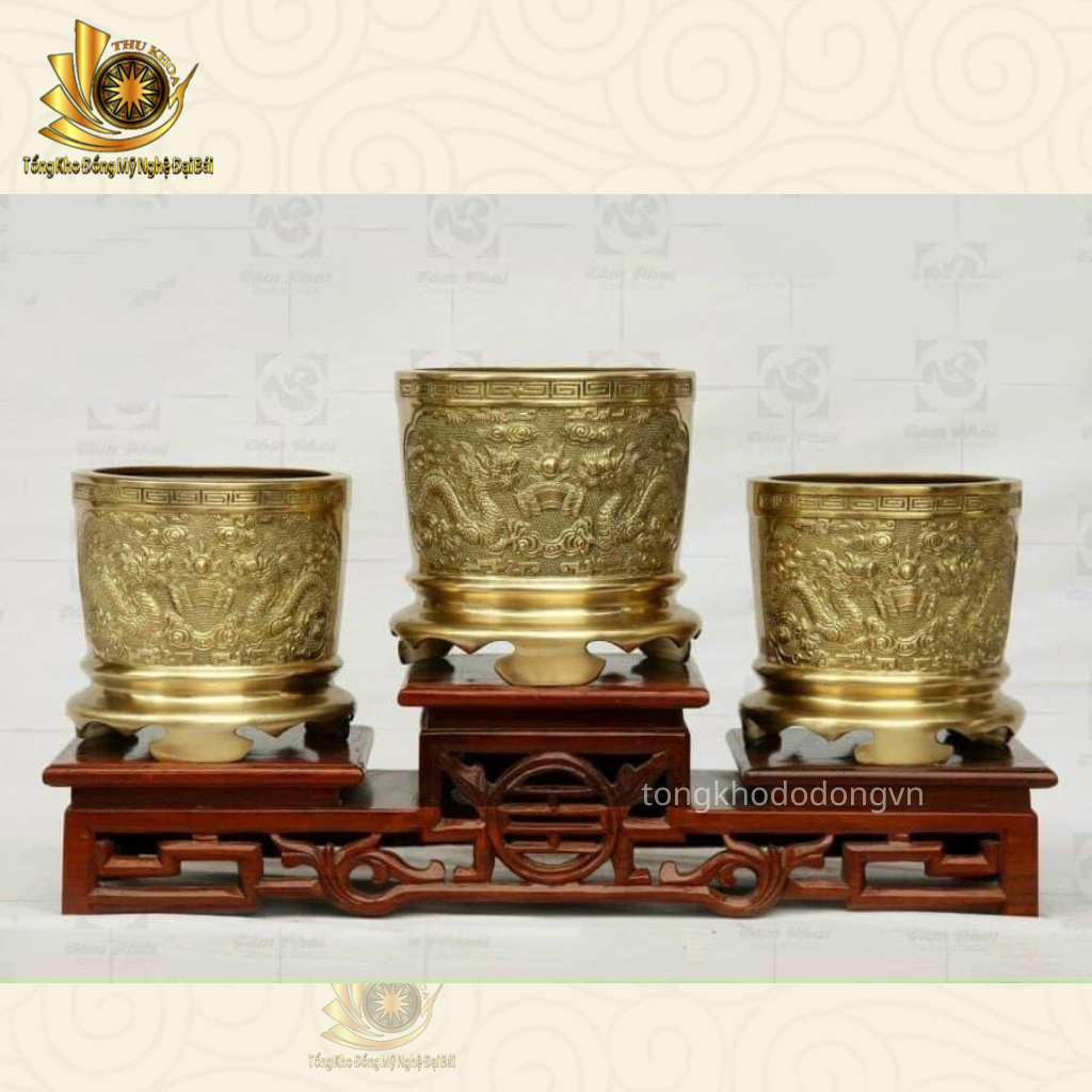 Bát Hương Lư Hương Đồng Vàng 20cm Giá Rẻ Chạm Khắc Hoa Văn Song Long Chầu Nguyệt Miễn Ship Làng Nghề Đại Bái