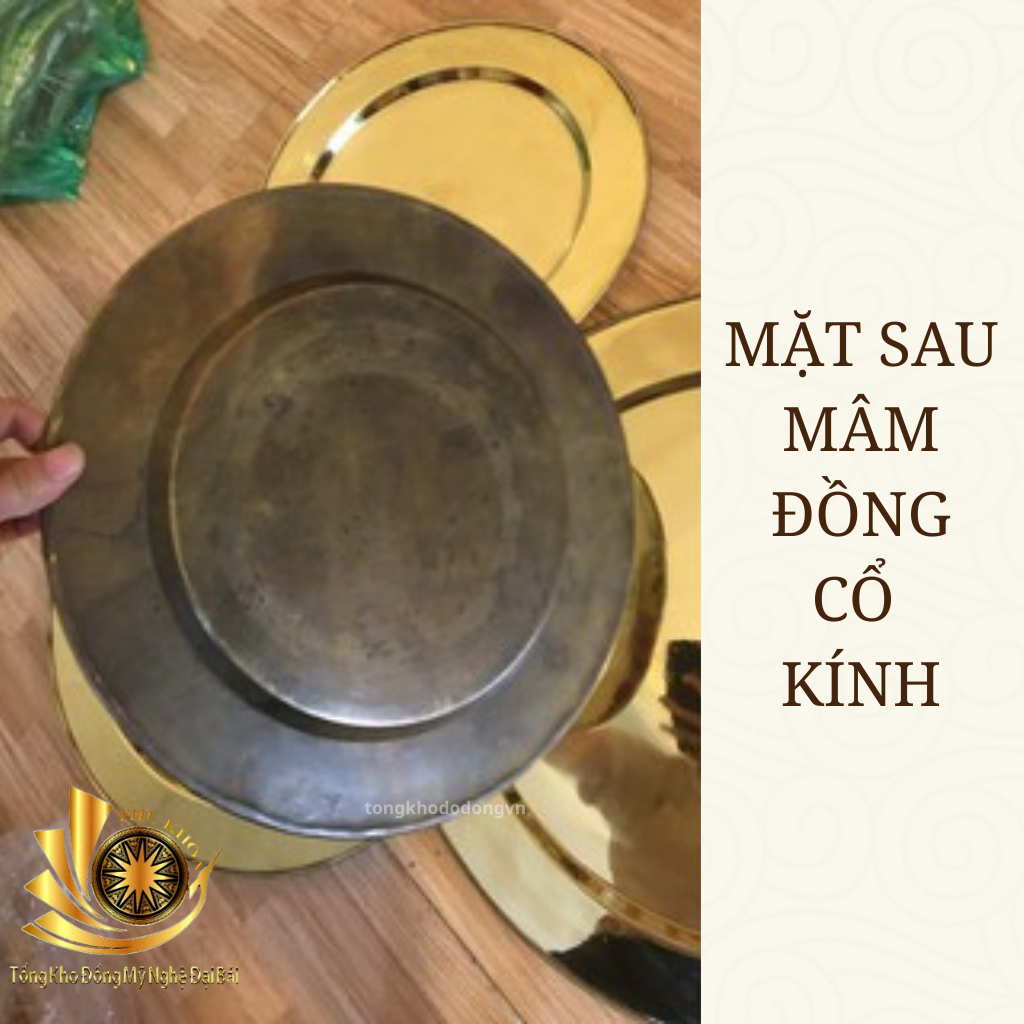 Mâm Đồng Vàng Mâm Đồng Chạm Song Long ĐK 60cm 3,3 Kg Hàng Dày Kỹ Loại 1 Gò Tay Tổng Kho Đồng Đại Bái Miễn Ship