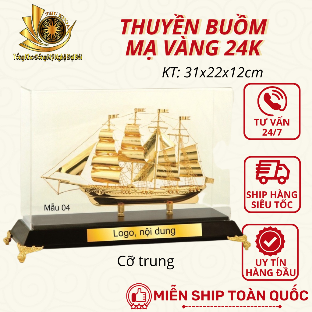Quà tặng sếp mô hình thuyền buồm mạ vàng   thuận buồm xuôi gió phong thủy các kích thước fullbox