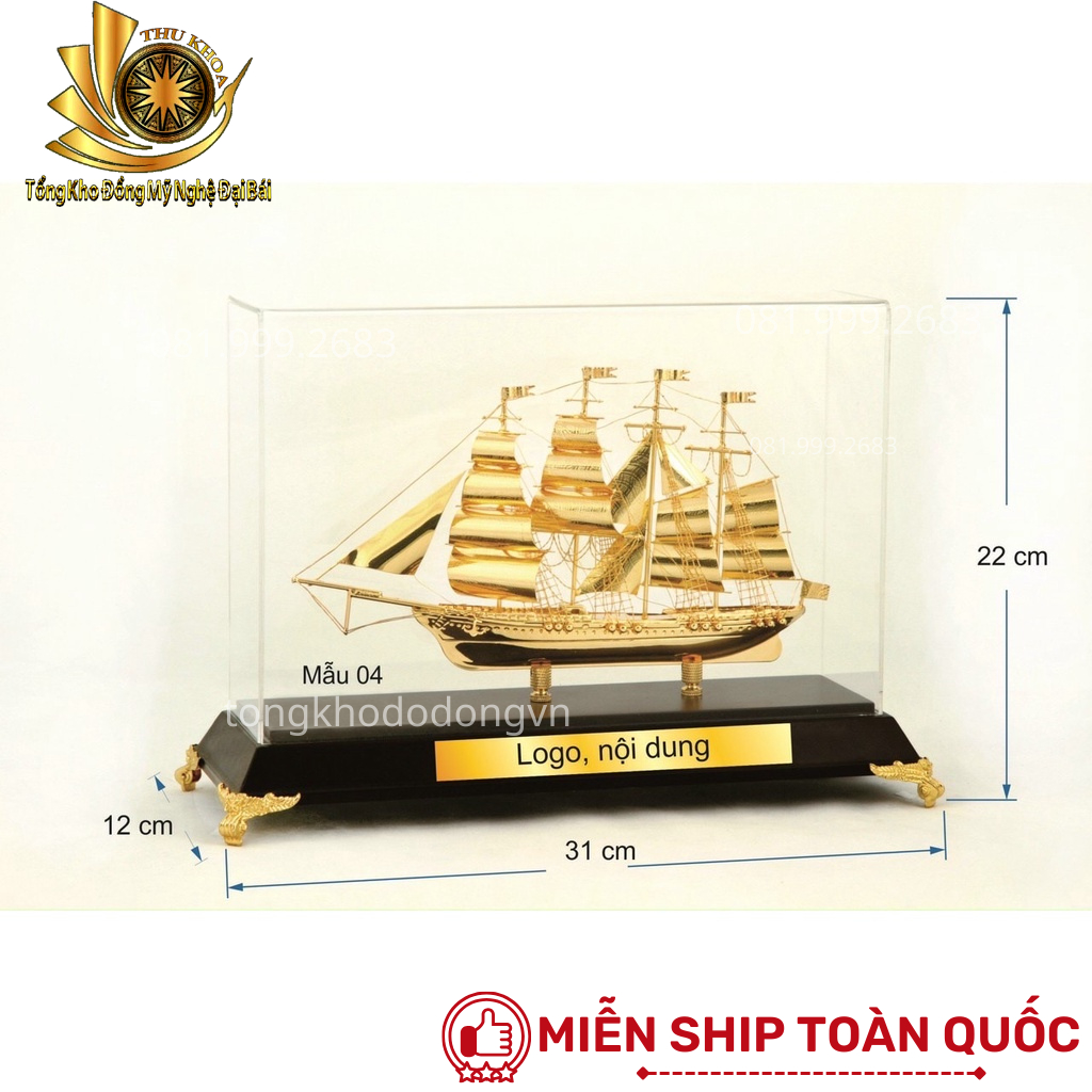 Quà tặng sếp mô hình thuyền buồm mạ vàng   thuận buồm xuôi gió phong thủy các kích thước fullbox