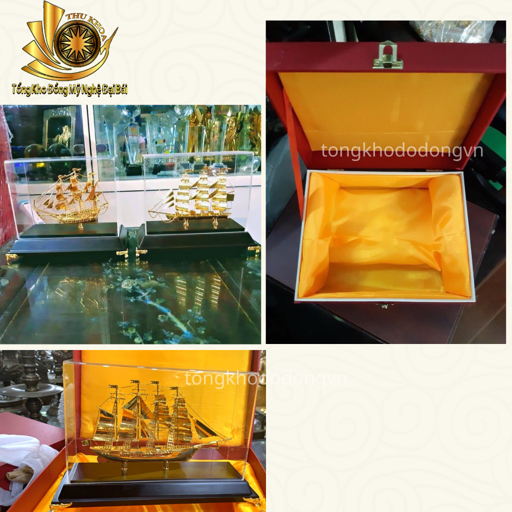 Quà tặng sếp mô hình thuyền buồm mạ vàng   thuận buồm xuôi gió phong thủy các kích thước fullbox