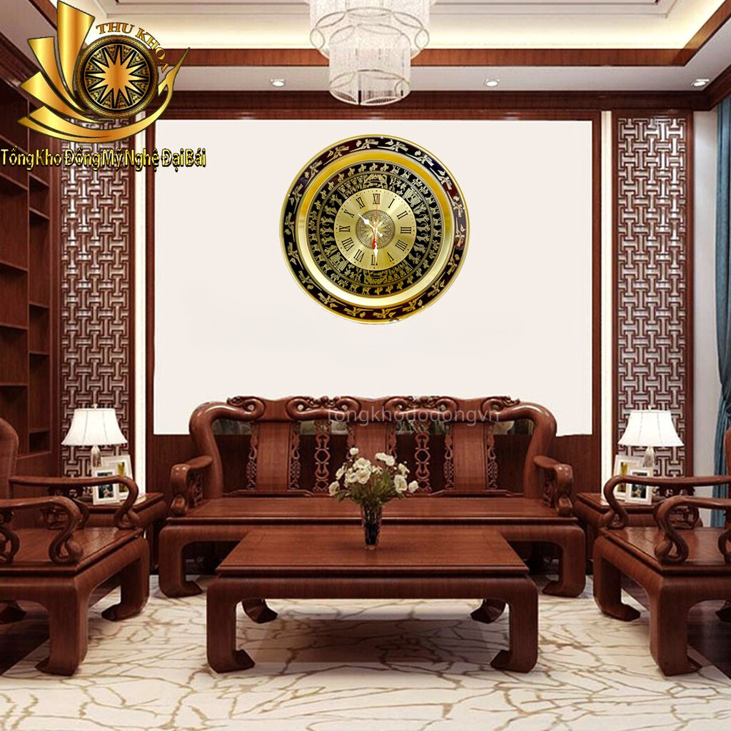 Đồng Hồ Treo Tường Phòng Khách Đẹp 55cm Chất Liệu Đồng Thau Họa Tiết Trống Đồng Đông Sơn Sang Trọng Đồ Đồng Đại Bái
