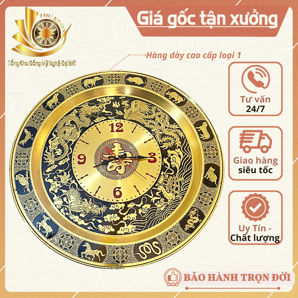 Đồng Hồ Treo Tường Phòng Khách Đẹp 55cm Chất Liệu Đồng Thau Họa Tiết Trống Đồng Đông Sơn Sang Trọng Đồ Đồng Đại Bái