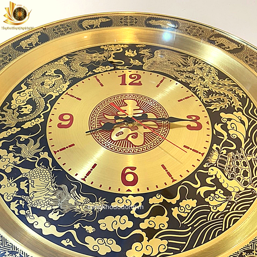 Đồng Hồ Treo Tường Phòng Khách Đẹp 55cm Chất Liệu Đồng Thau Họa Tiết Trống Đồng Đông Sơn Sang Trọng Đồ Đồng Đại Bái