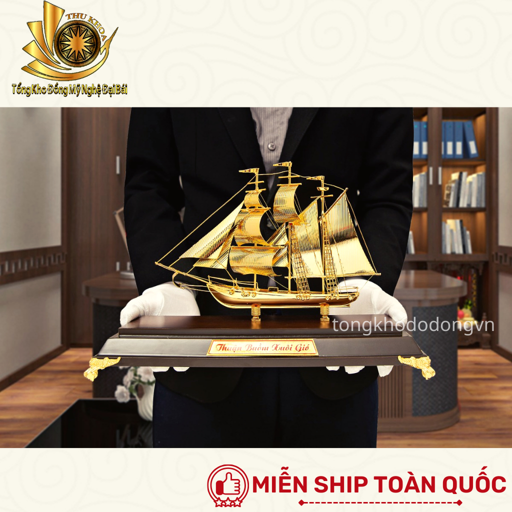 Thuyền buồm mạ vàng cỡ vừa 31cm ✅FREESHIP✅Quà tặng vàng cao cấp tặng sếp