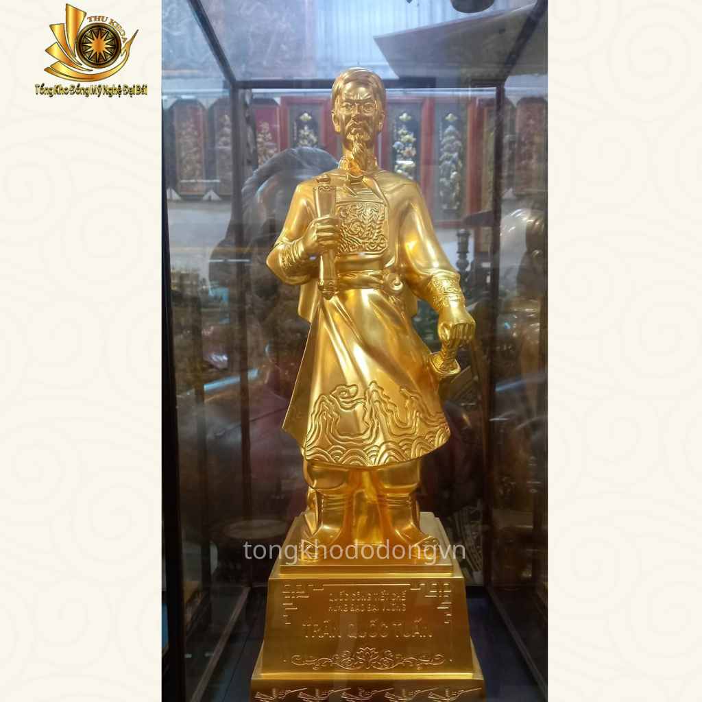 Tượng Trần Hưng Đạo 50cm Tượng Trần Quốc Tuấn Bằng Đồng Dát V.àng   Đúc Thủ Công Loại 1