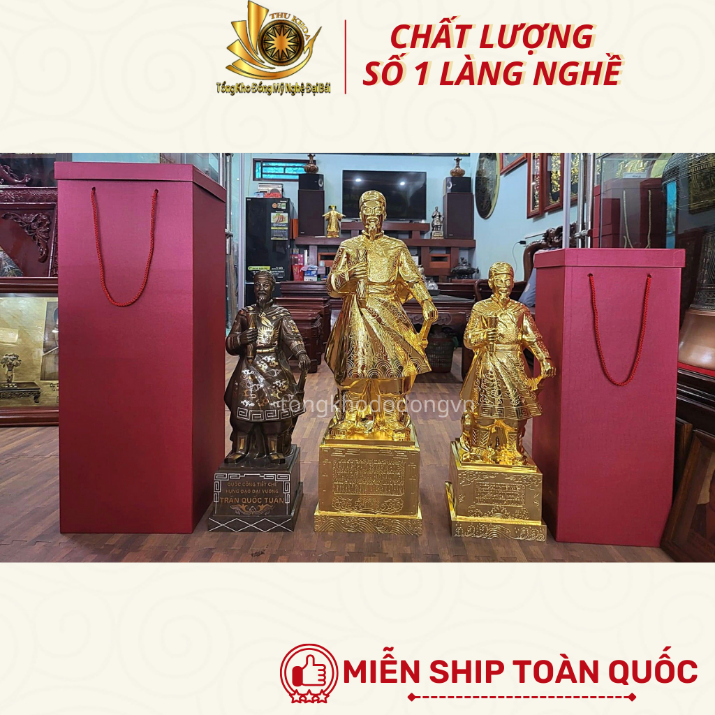 Tượng Trần Hưng Đạo 50cm Tượng Trần Quốc Tuấn Bằng Đồng Dát V.àng   Đúc Thủ Công Loại 1