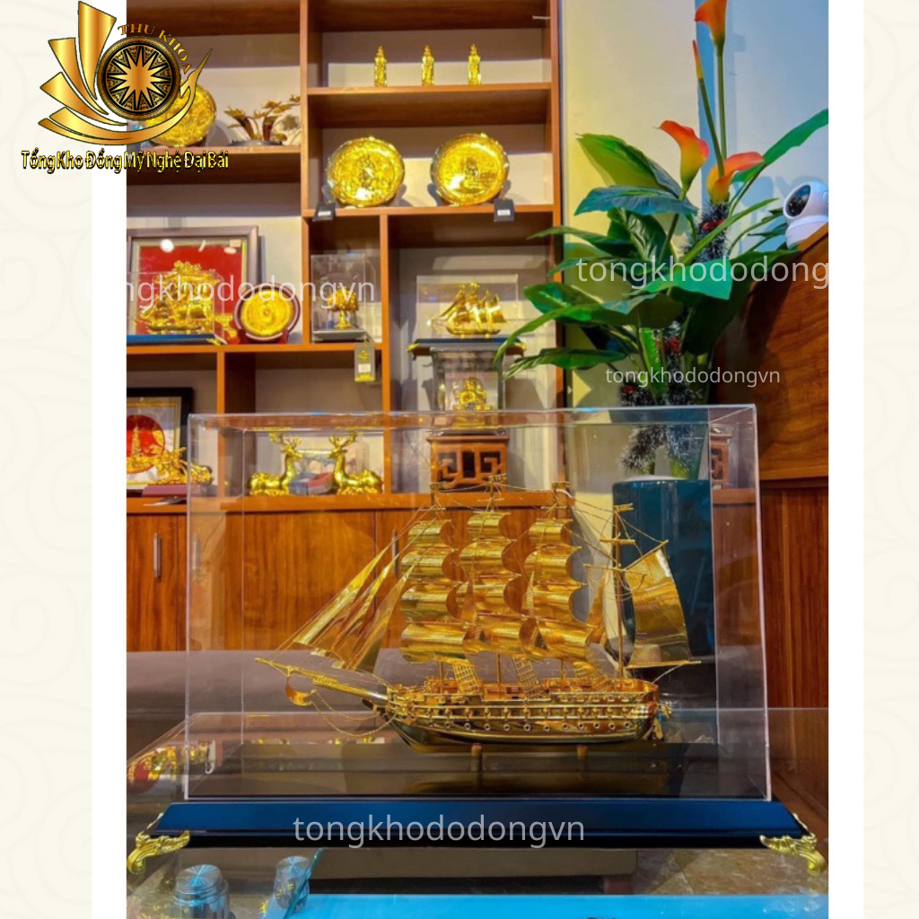 Mô hình Thuyền buồm mạ vàng   cỡ đại 51cm ✅FREESHIP✅Quà tặng vàng thuận buồm xuôi gió cao cấp tặng sếp phong thủy
