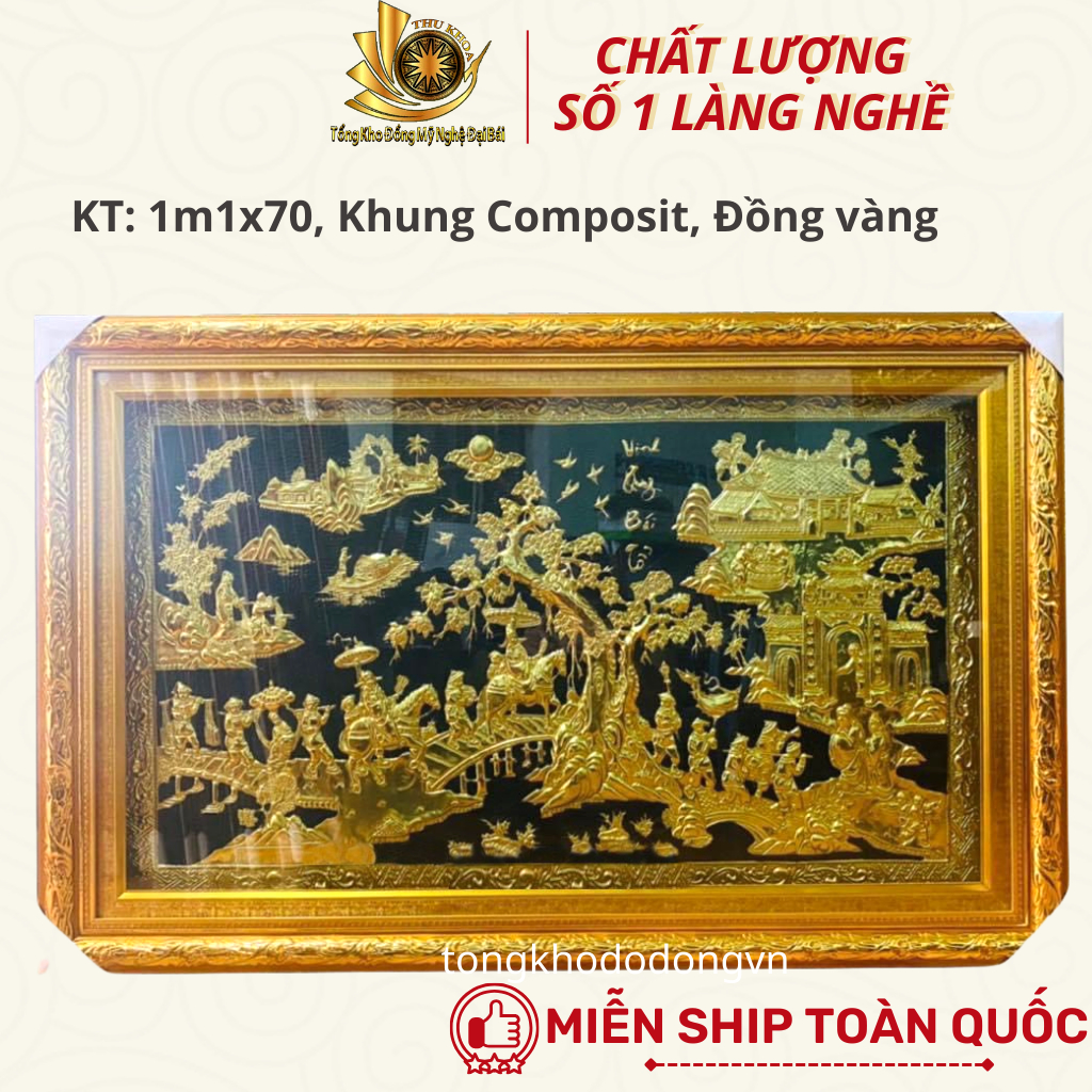 Tranh Đồng Vinh Quy Bái Tổ 1m1*70 Đồng Vàng Liền Tấm Khung Composit