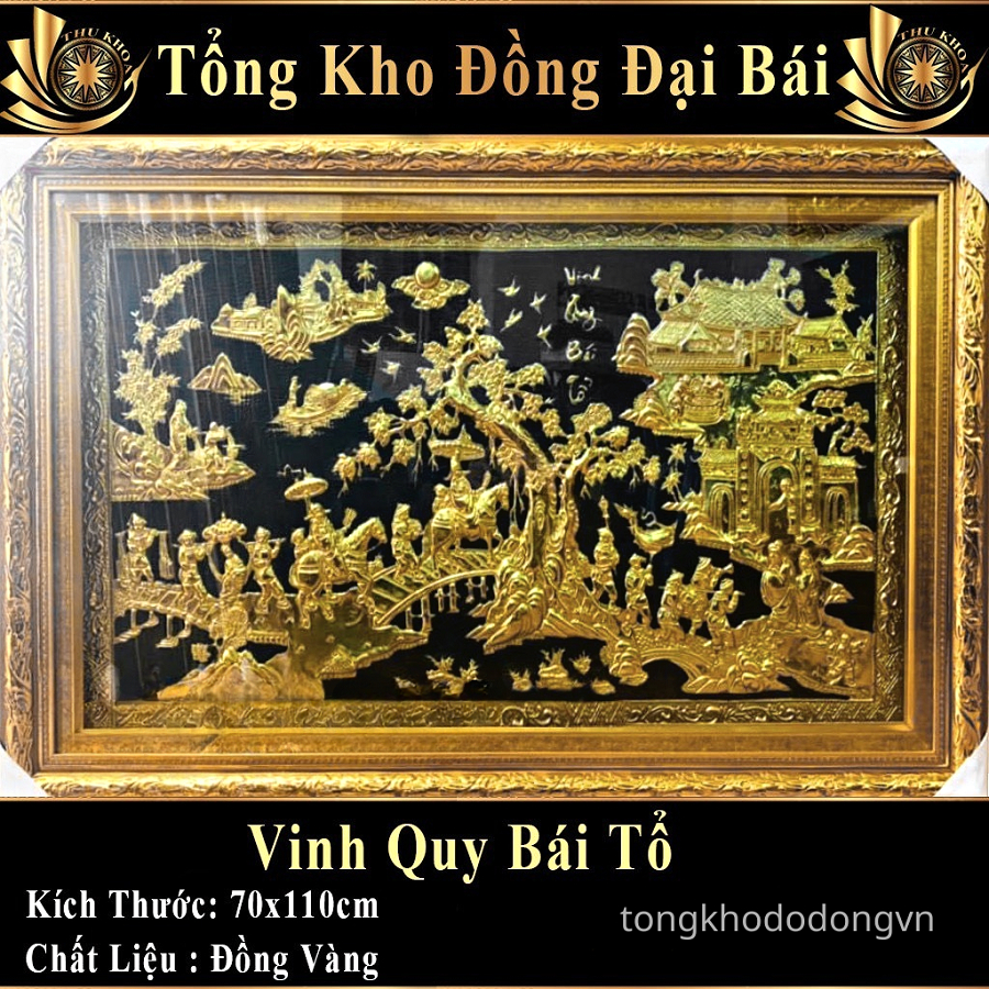 Tranh Đồng Vinh Quy Bái Tổ 1m1*70 Đồng Vàng Liền Tấm Khung Composit