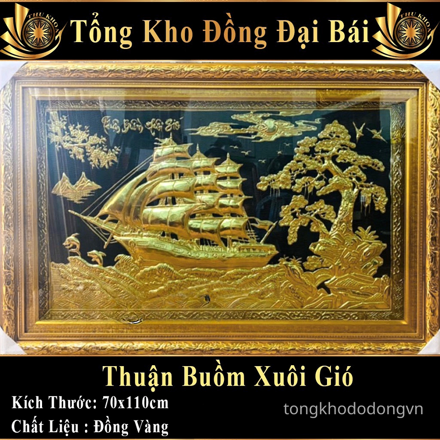 Tranh Đồng Thuyền Buồm Thuận Buồm Xuôi Gió 1m1*70 Khung Composit
