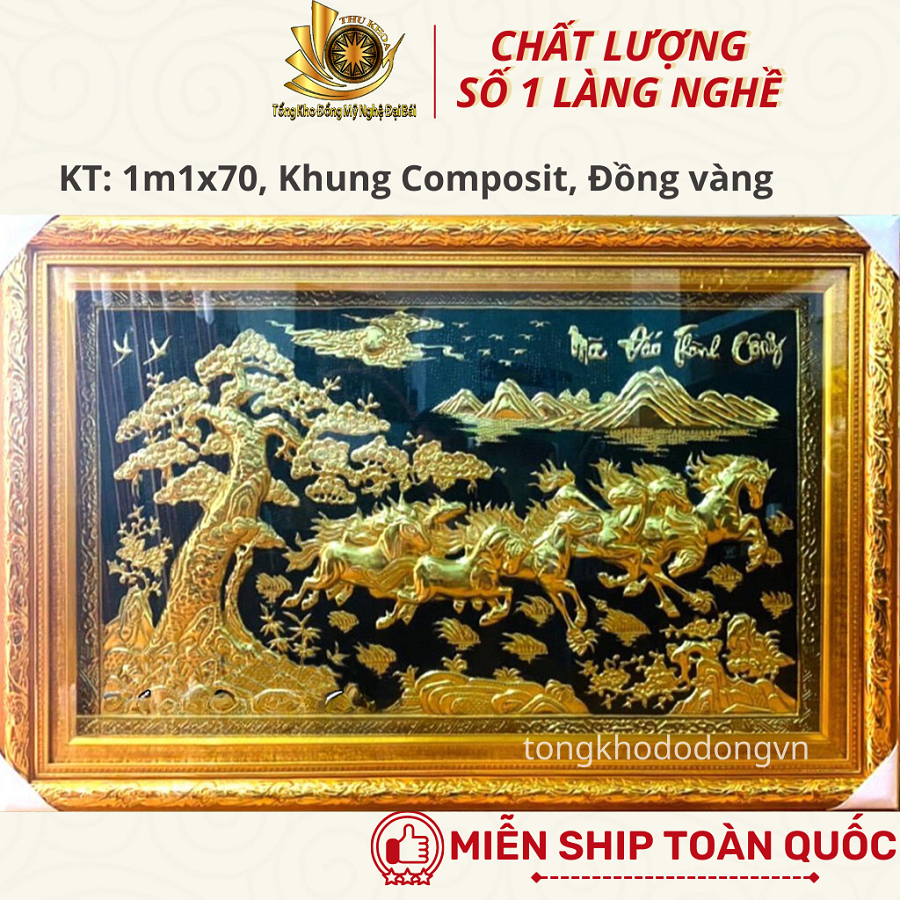 Tranh Đồng Bát Mã Mã Đáo Thành Công 1m1*70 Đồng Liền Tấm Khung Composit