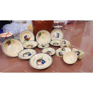 Dĩa Gốm Vẽ Cá Rồng Cổ Xưa Size Trung Đường Kính 18.5cm - Gốm Xưa Lái Thiêu Cho Người Hoài Niệm - Gốm Nam Bộ