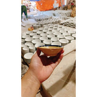 Chén Gốm Vẽ Hoa/Gà/Phết Xanh/Chỉ Xanh Size To 9.5cm - Hàng Đẹp Không Chấm Chân - Đổ Bánh Bèo - Nướng Trứng - Chén Chấm