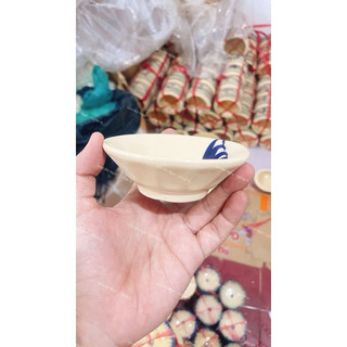 Chén Gốm Vẽ Hoa/Gà/Phết Xanh/Chỉ Xanh Size To 9.5cm - Hàng Đẹp Không Chấm Chân - Đổ Bánh Bèo - Nướng Trứng - Chén Chấm