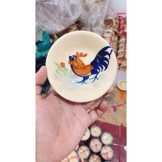 Chén Gốm Vẽ Hoa/Gà/Phết Xanh/Chỉ Xanh Size To 9.5cm - Hàng Đẹp Không Chấm Chân - Đổ Bánh Bèo - Nướng Trứng - Chén Chấm