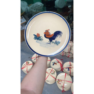 Dĩa Gốm Vẽ Hoạ Tiết Gà/Hoa/Chỉ Size Cực Đại Đường Kính 25cm - Gốm Xưa Cho Người Hoài Niệm - Gốm Nam Bộ Xưa Hàg Lò Ga Dày