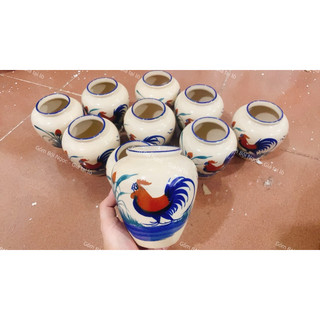 Lu Bia Gốm 500mL Vẽ Gà Trống Cực Xinh - Dùng Uống Bia - Cắm Hoa - Decord - Gốm Lái Thiêu - Đựng Nước Trái Cây