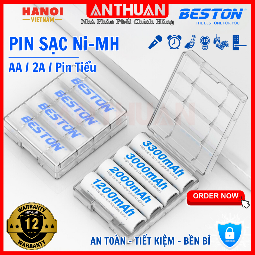 BESTON Pin sạc AA 1.2V Ni-MH dung lượng 3300mAh, 3000mAh, 2000mAh ...