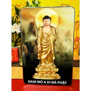Tranh Để Bàn/Tranh Treo Tường Trang Trí Phòng Khách, Phòng Thờ Phật A Di Đà - Tranh Laminate Tráng Gương Bo Viền